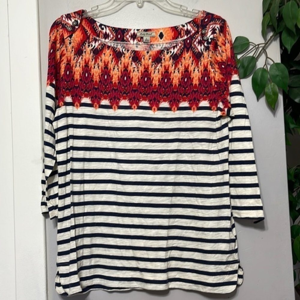 Lucky Brand Women's Striped Boat‎ Neck 3/4 Sleeve Top Size L